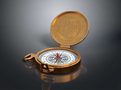 Golden Open Compass as Essential Lifestyle Item with Detailed Dial and Shiny Surface 3d model
