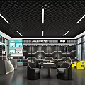 Modern Car 4S Shop Showroom Interior With Leather Seats Tire Displays And White Strip Lighting