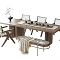 Minimalist Wooden Tea Table And Chairs With Tea Set Tray And Decorative Stool