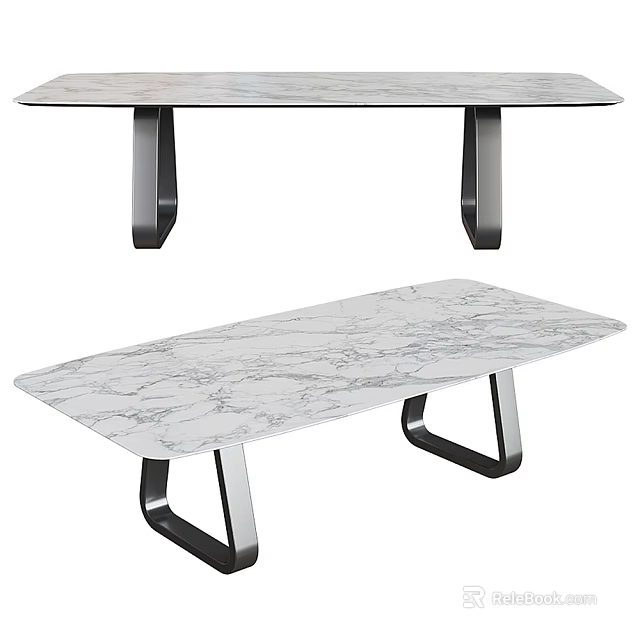 Modern Dining Table With Marble Texture Top And Sleek Metal Legs Design 3d model