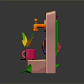 Colorful 3D Model Pink Vending Machine With Food Design And Green Leaf Decoration