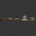Wood And Stone Pieces With Various Colors Different Shapes And Crafting Tool