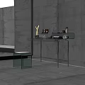 Modern Glass Dressing Table With Stool And Decorative Items In Minimalist Interior