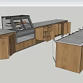 Modern Bar Counter Design With Wooden Cabinets Gray Countertop And Display Case