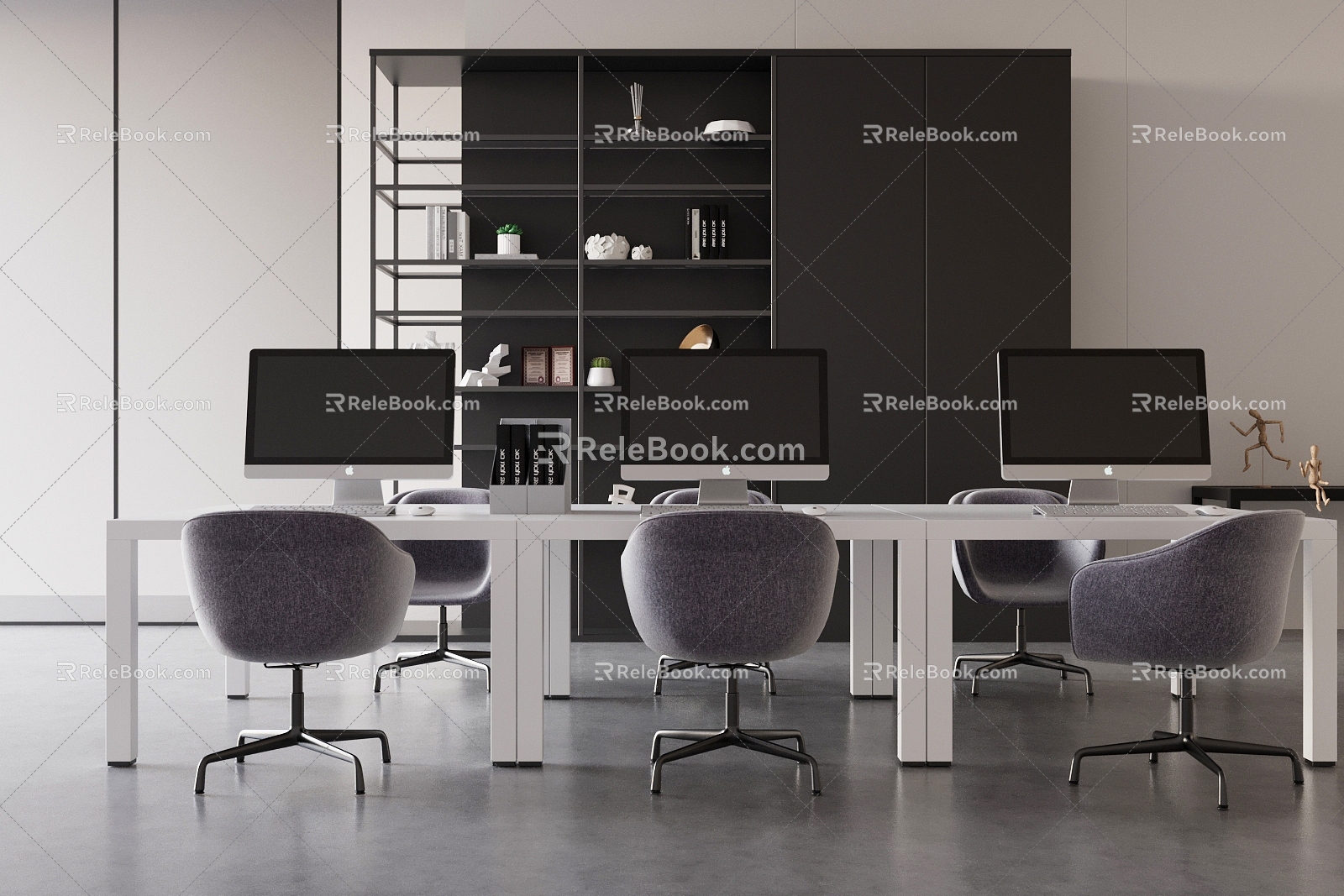 Office Desk and Chair Combination Filing Cabinet Public Office Office Bookcase Staff Station 3d model