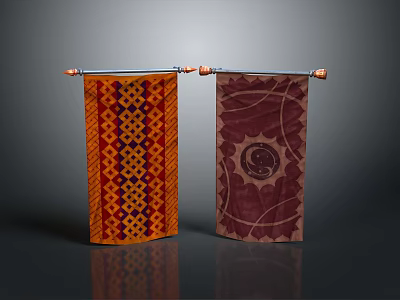 Decorative Hanging Tapestries With Colorful Geometric Patterns And Sun Motif 3d model