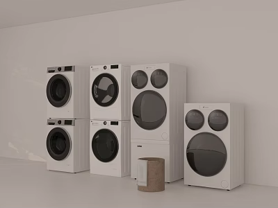 Modern White Washing Machines And Dryers For Home Laundry Use 3d model