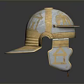 Ancient Metallic Helmet with Gold Blue Finish Carved Decorative Design Historical Weaponry Gear