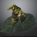 Enchanted Witch Hat Decoration With Green Yellow Tones Coiled Golden Accents And Leaf Shaped Base