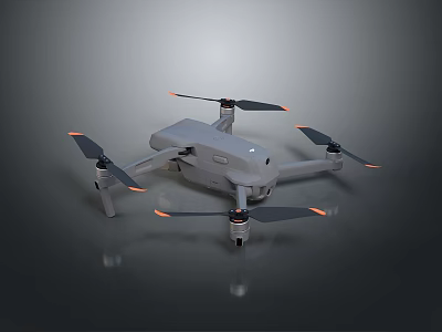 Modern Gray Quadcopter Drone With Orange Tipped Propellers And Sleek Design 3d model