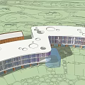 Modern School Building Design With Dome Skylights Green Garden And Plaza