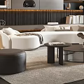 Modern Living Room Interior Featuring Stylish Sofa And Coffee Table Set With Bookshelves And Plant