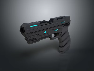 Futuristic Sci Fi Pistol With Blue Glowing Accents And Tactical Design Features 3d model