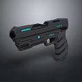Futuristic Sci Fi Pistol With Blue Glowing Accents And Tactical Design Features