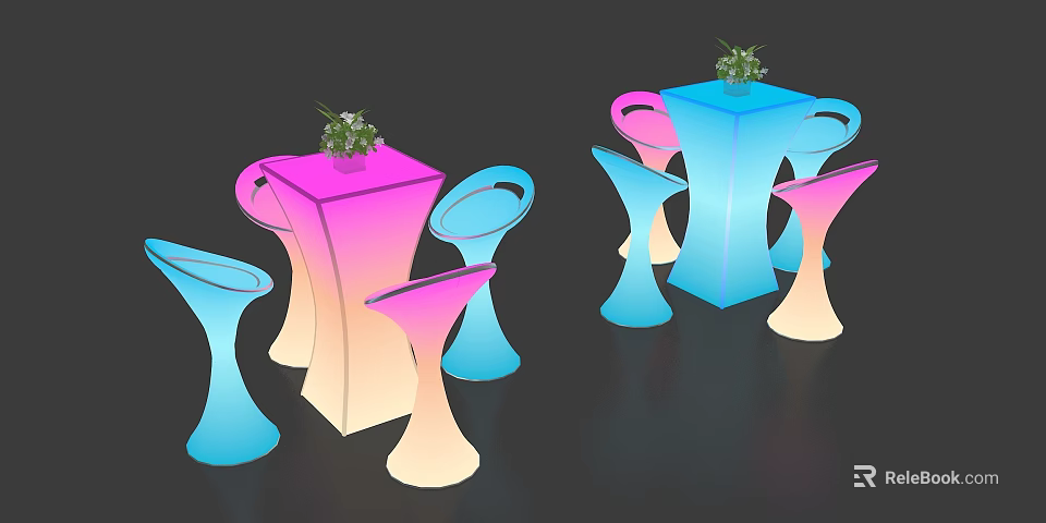 Modern Elegant Gradient Colored Table and Chair Set with Floral Decor 3d model 