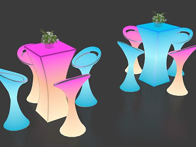 Modern Elegant Gradient Colored Table and Chair Set with Floral Decor 3d model