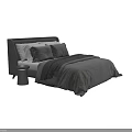 Modern Gray Double Bed With Velvet Headboard Plush Pillows And Side Stool