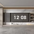Modern TV Wall Design With Digital Display Shelves And Marble Texture Fireplace