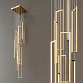 Modern Golden Metal Chandelier Design With Hanging Geometric Lines And Shapes