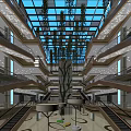 Multi Level Shopping Mall Atrium With Glass Skylight And Hanging Green Plants