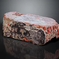 Natural Wood Stone Piece With Red Gray Black Rough Natural Texture On Reflective Surface