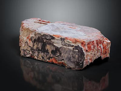 Natural Wood Stone Piece With Red Gray Black Rough Natural Texture On Reflective Surface 3d model