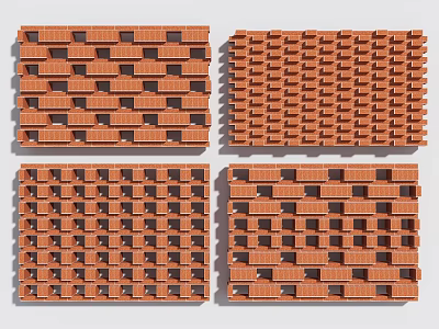 Red Brick Partitions With Various Hollow Out Design Patterns For Interior Decor 3d model