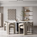 Elegant Modern Dining Restaurant With Marble Table Beige Chairs And Decorative Artwork 3d model