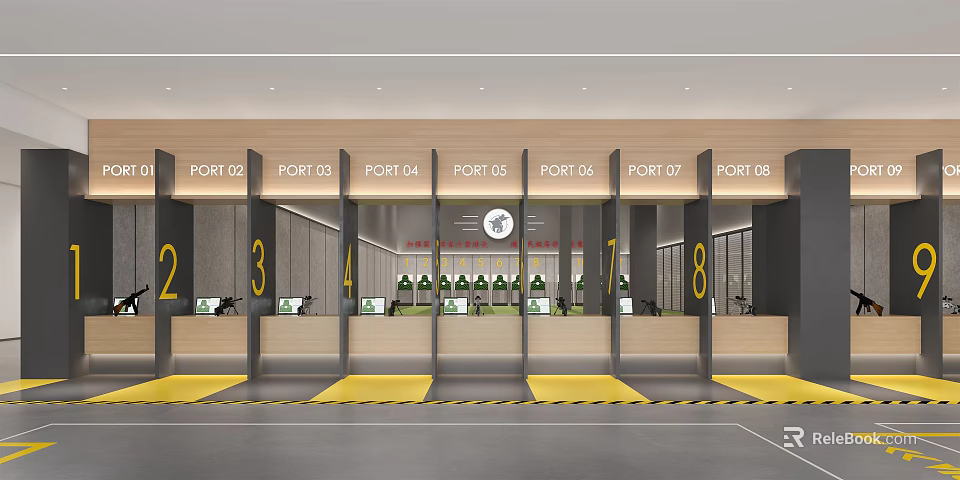Modern Fitness Gym Reception Area With Multiple Ports Yellow Mats And Fitness Equipment 3d model 