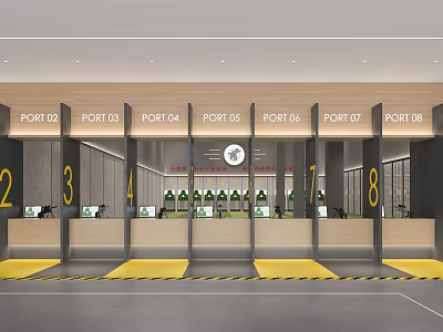Modern Fitness Gym Reception Area With Multiple Ports Yellow Mats And Fitness Equipment 3d model