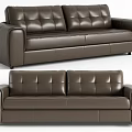 Modern Brown Leather Multiple Seat Sofa With Tufted Back And Stitched Details 3d model