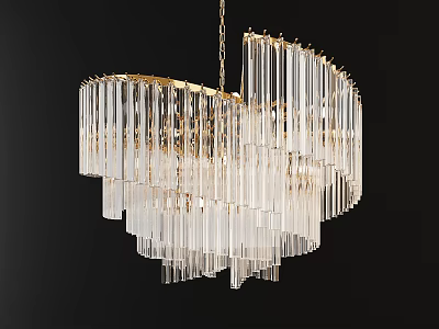 Elegant Crystal Chandelier With Gold Frame And Hanging Transparent Crystal Pendants 3d model