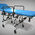 Blue Medical Stretcher with Black Handles and Wheeled Metal Frame for Hospital Transport