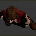 Game Movie Character 3D Model In Red Jacket Gray Vest Black Skirt And Brown Boots