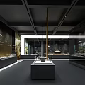 Traditional Cultural Center Exhibition Hall Interior With Display Cases Cultural Relics And Wall Inscriptions
