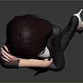 3D Model Woman Brown Hair Black Suit Standing Arms Crossed White Top Gray Background