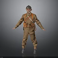 Worker in Brown Work Uniform with Silver Helmet Orange Equipment and Arms Outstretched