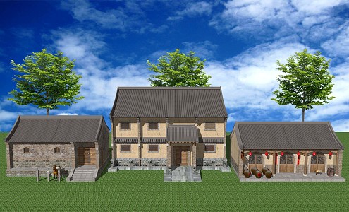 Chinese-style Folk Houses New Rural Residential Buildings Homestay Houses Beautiful Countryside Folk Houses Self-built Houses 3d model