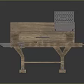 Vintage Wooden Workbench Design With Drawers Metal Grid Panel And Tools On Worktop