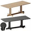 Light And Dark Wood Dining Tables With Rectangular Top And Simple Leg Design 3d model