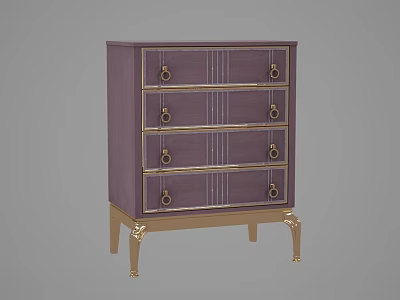 Elegant Modern Purple Chest of Drawers with Four Drawers Gold Handles and Gold Legs 3d model
