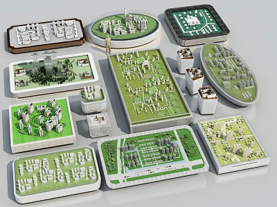 Industrial Factory Model Layouts With Various Shapes Green Areas And Design Elements 3d model