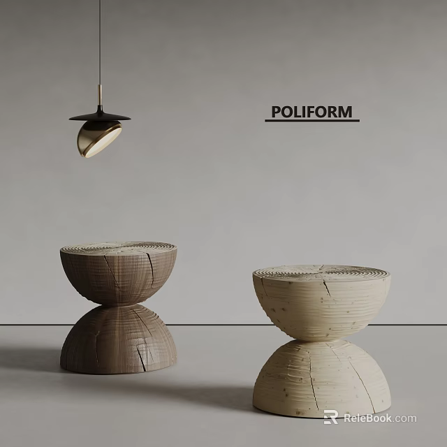 Poliform Modern Textured Wooden Stools In Stacked Design With Natural And Light Wood Tones 3d model 