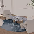 Comfortable Single Sofa In Modern Living Room With Round Coffee Table Floor Lamp And Plant