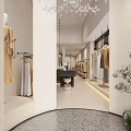 Modern Clothing Store Interior With Clothing Racks Stylish Clothes Fitting Room And Display Counter