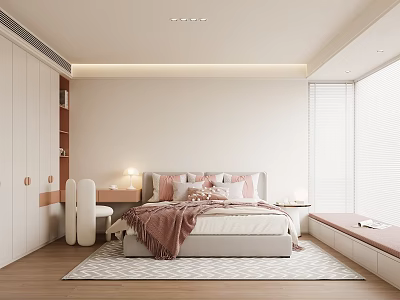 Kids Room Interior Design With Painted Walls Wooden Floor Bed And Study Desk 3d model