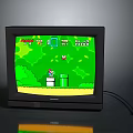 Black Retro Television Showing Classic Mario Gaming Screen With Green Background And Score
