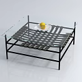 Glass Top Coffee Table with Black Metal Grid Frame and Yellow Lemon on White Plate