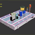 Experimental Electronic Circuit Breadboard With Resistors Capacitors LED And Coil Components 3d model