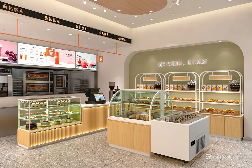 Brightly Lit Pastry Shop Interior With Display Cabinets And Pastries 3d model 